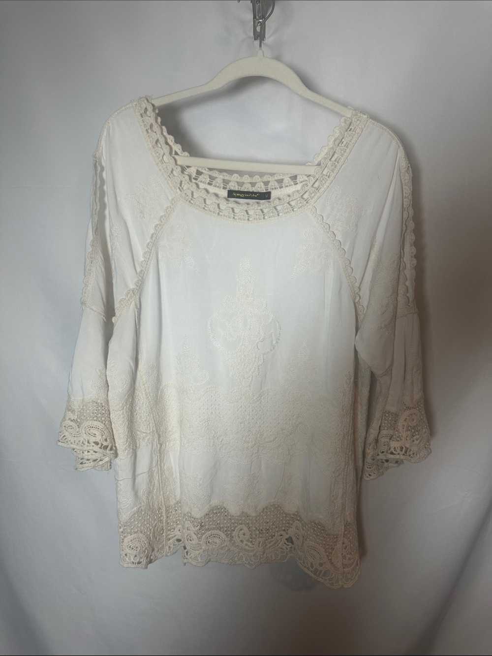 White Crochet-Trim Women's Tunic Top